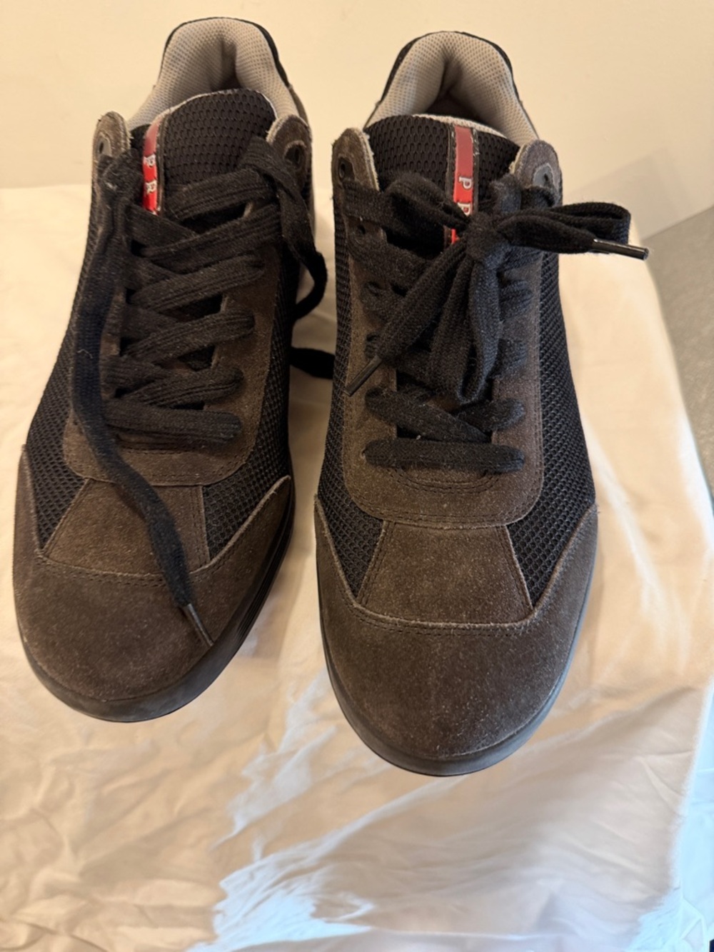 Prada Men's Dark Brown and Black Suede Mesh Sneakers - Picture 13 of 15